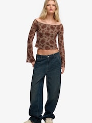 Superdry Flocked Mesh Long Sleeve Top - Imaginea 2 din 5