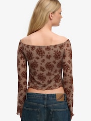 Superdry Flocked Mesh Long Sleeve Top - Imaginea 3 din 5