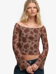 Superdry Flocked Mesh Long Sleeve Top - Imaginea 4 din 5