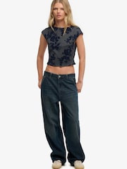 Superdry Blue Flocked Mesh Short Sleeve Top - Image 3 of 5