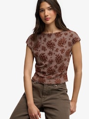 Superdry Red Flocked Mesh Short Sleeve Top - Image 1 of 5