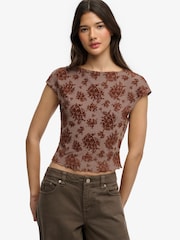 Superdry Red Flocked Mesh Short Sleeve Top - Image 2 of 5