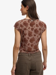 Superdry Red Flocked Mesh Short Sleeve Top - Image 3 of 5