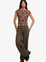 Superdry Red Flocked Mesh Short Sleeve Top - Image 4 of 5