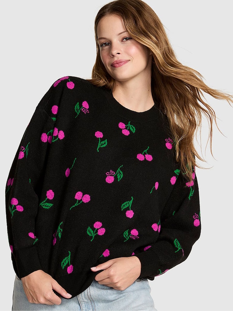 Victoria's Secret Pink Black Cherry Print Oversized Sweatshirt - Image 1 of 2 Victoria's Secret Pink Black Cherry Print Oversized Sweatshirt - Image 1 of 2