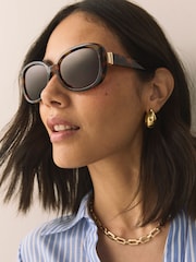 Tortoiseshell Brown Square Wrap Sunglasses - Image 2 of 5