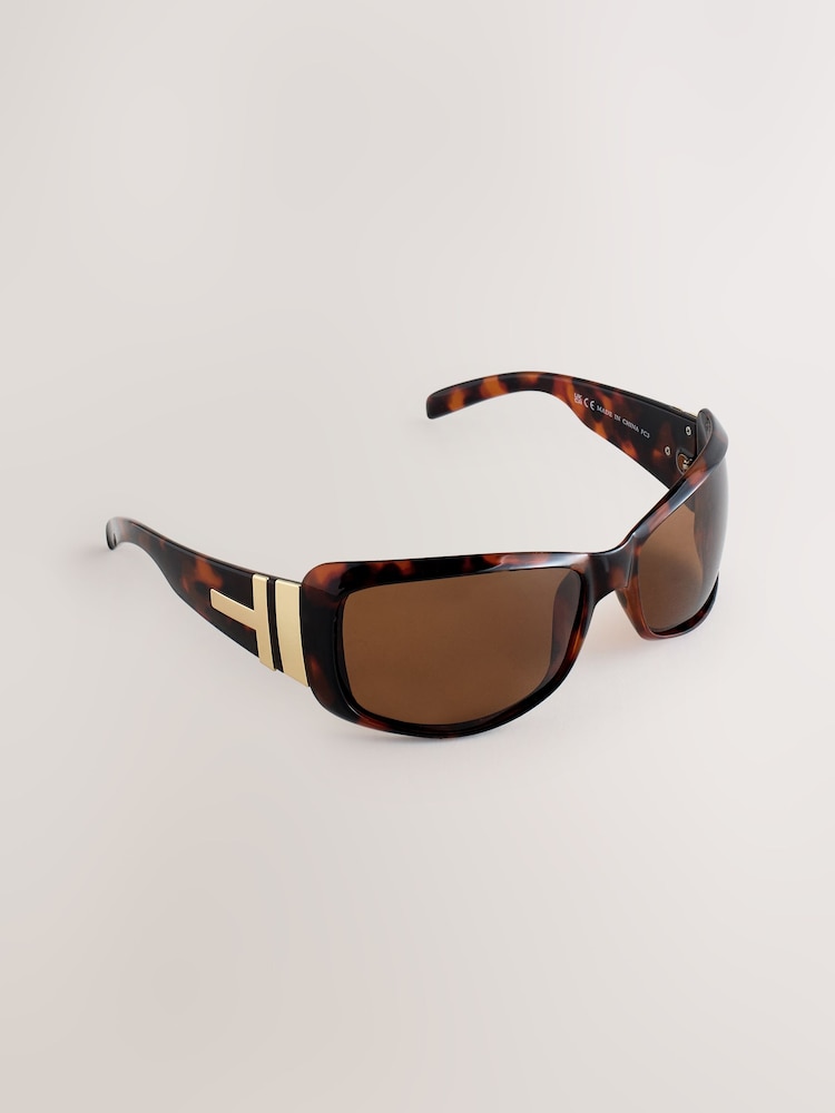 Tortoiseshell Brown Wrap Around Sunglasses - Image 1 of 3 Tortoiseshell Brown Wrap Around Sunglasses - Image 1 of 3