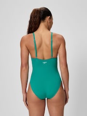 Speedo Green Solid V-Neck Swimsuit - Image 3 of 6