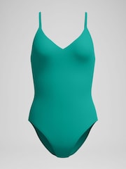 Speedo Green Solid V-Neck Swimsuit - Image 6 of 6