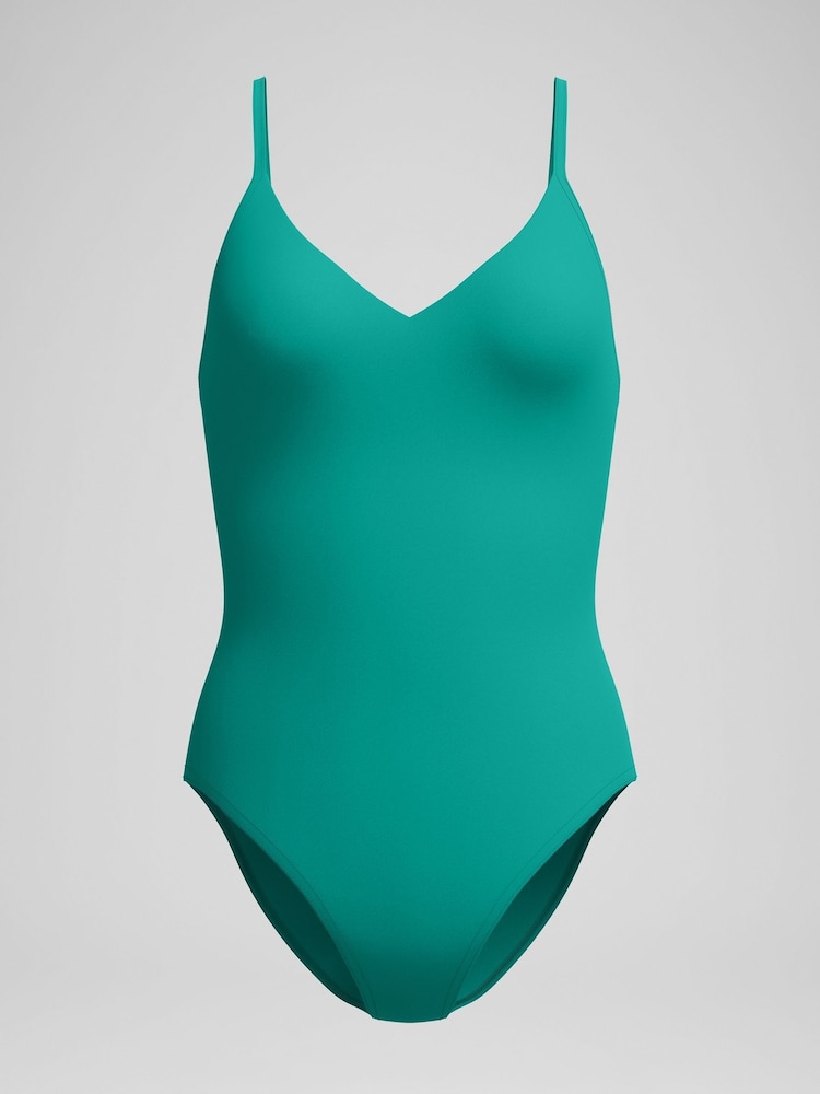 Speedo Green Solid V-Neck Swimsuit - Image 6 of 6