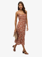 Superdry Brown Half Button Tiered Midi Dress - Image 3 of 7