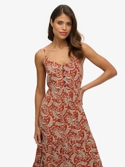 Superdry Brown Half Button Tiered Midi Dress - Image 4 of 7