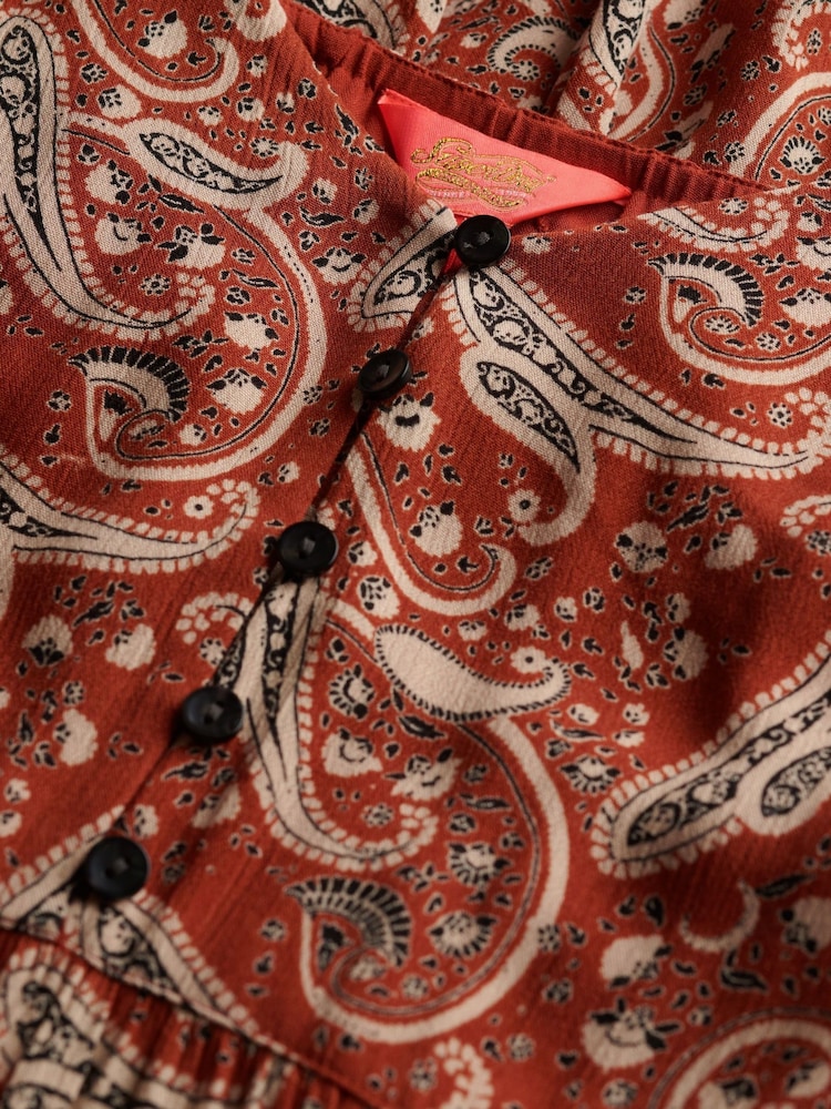 Superdry Brown Half Button Tiered Midi Dress - Image 7 of 7