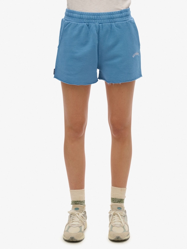 Superdry Blue Essential Logo Garment Dye Shorts - Image 1 of 6