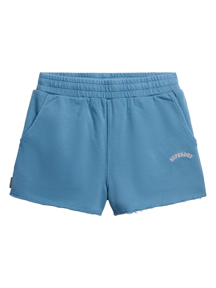 Superdry Blue Essential Logo Garment Dye Shorts - Image 6 of 6