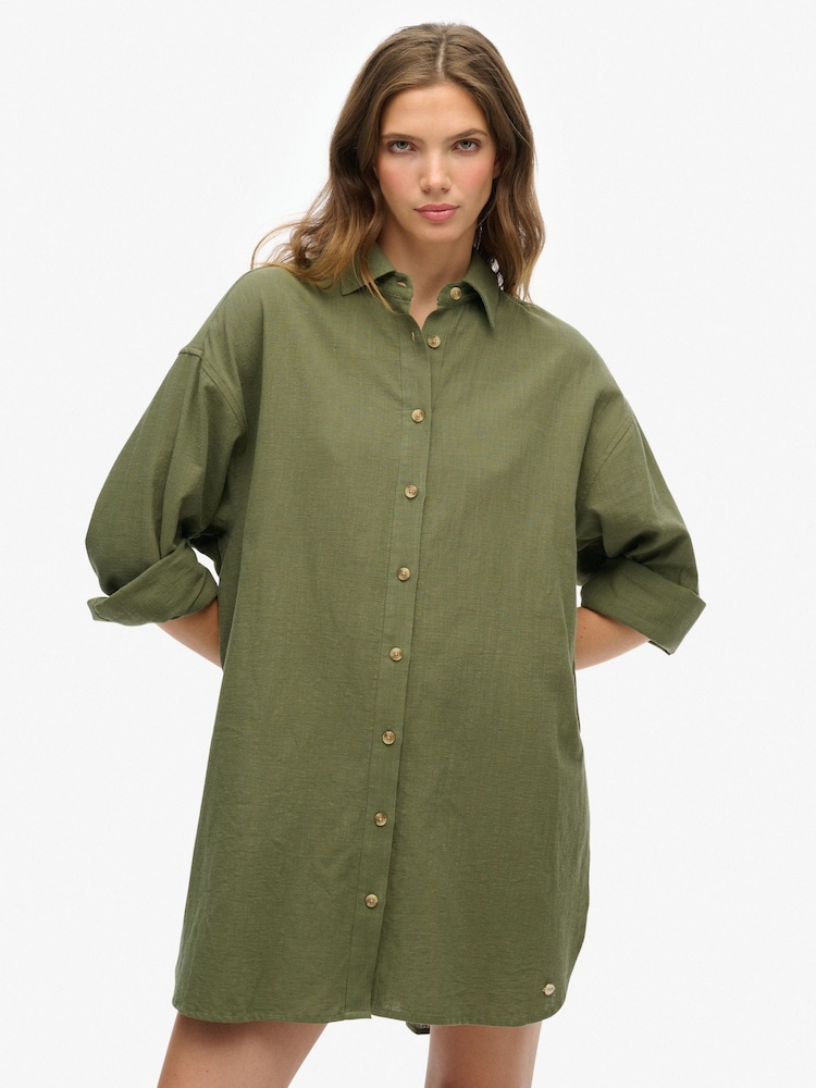 Superdry Green Ibiza Longline Beach Shirt - Image 1 of 7