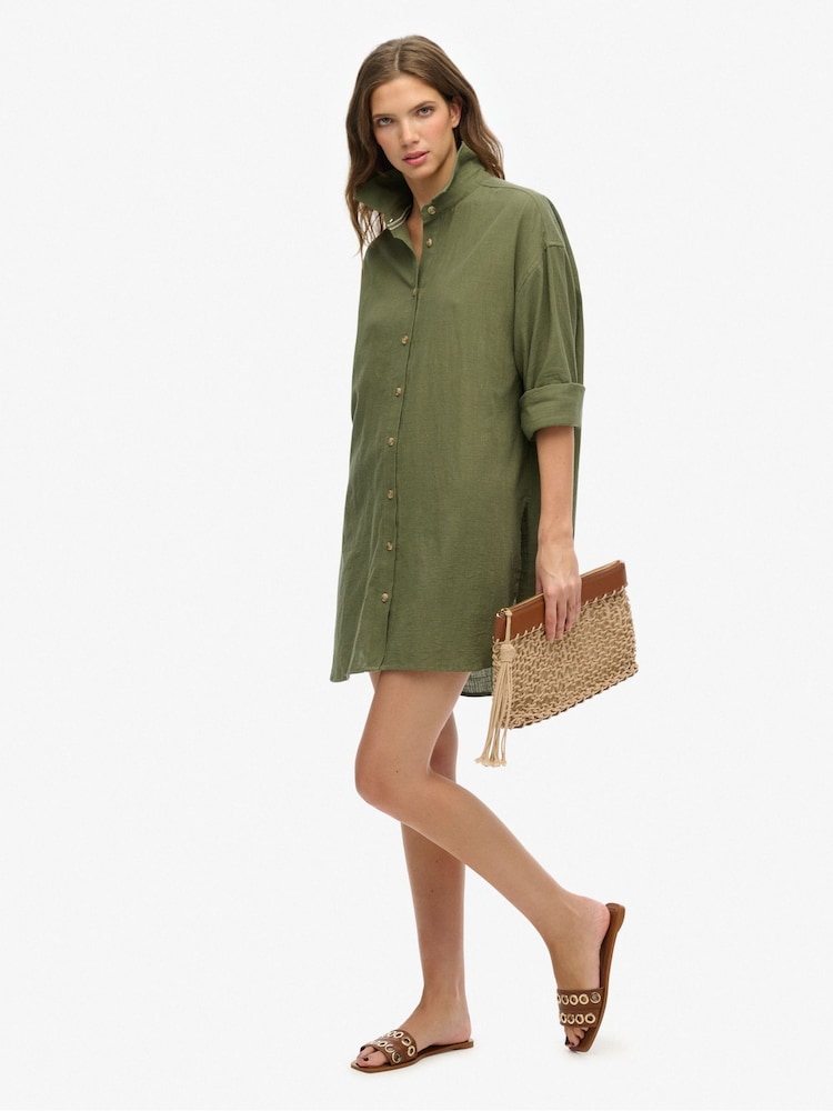 Superdry Green Ibiza Longline Beach Shirt - Image 2 of 7