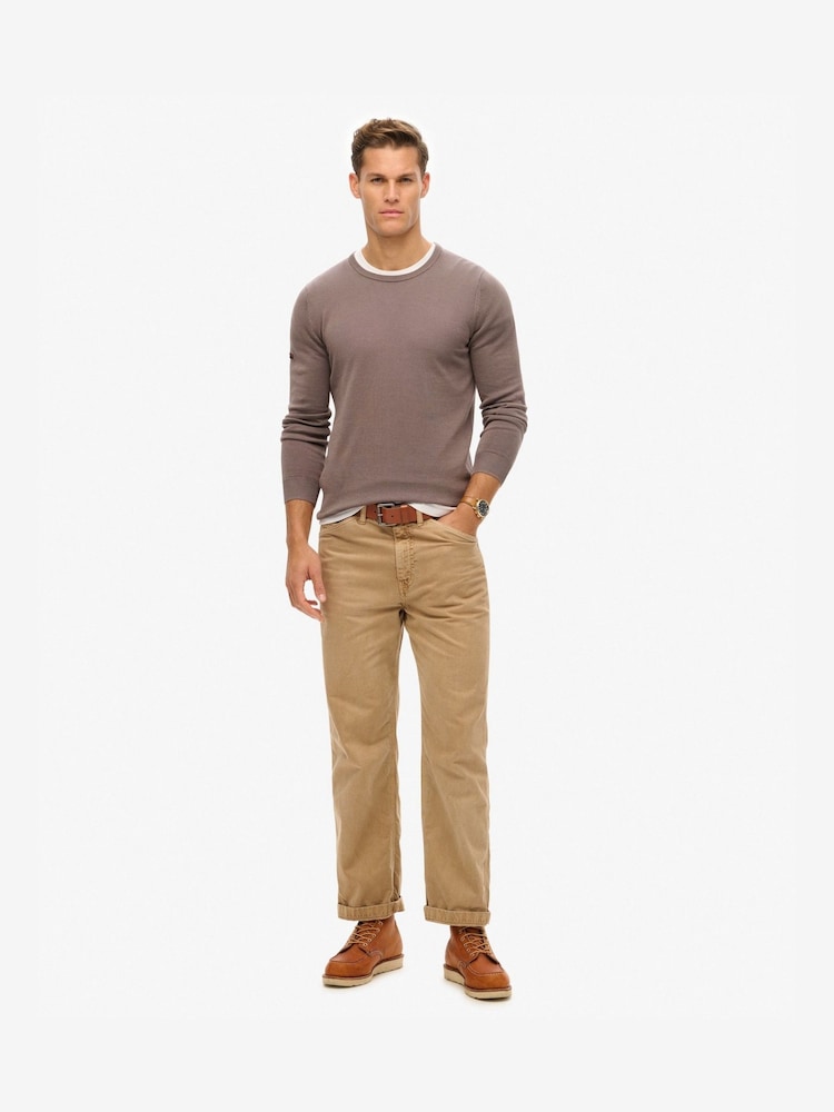 Superdry Grey Essentials Lightweight Knit Crew Sweatshirt - Image 1 of 6