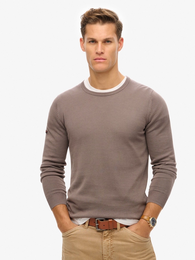Superdry Grey Essentials Lightweight Knit Crew Sweatshirt - Image 2 of 6