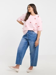 Simply Be Pink Bow Embroidered Knitted Short Sleeve Jumper - Image 3 of 4
