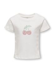 ONLY KIDS Baby Cherry Diamente White T-Shirt - Image 3 of 5