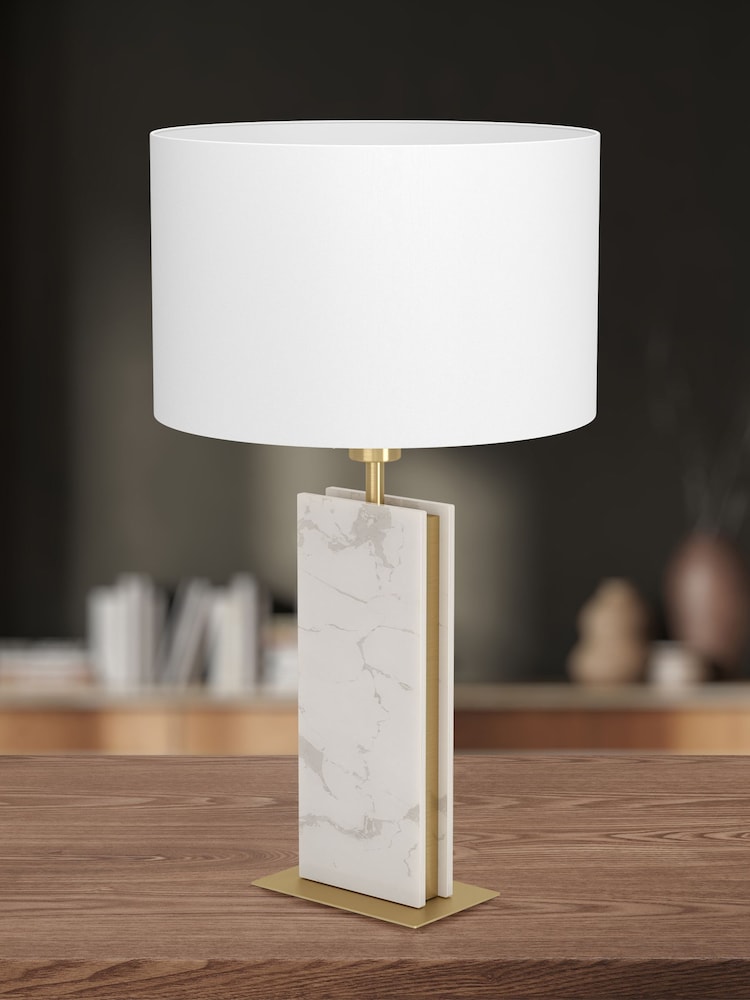 Eglo Brushed Brass And White Belesar Stone And Steel Table Lamp - Image 1 of 4
