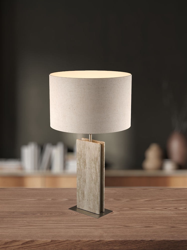 Eglo Satin Nickel And Natural Belesar Stone And Steel Table Lamp - Image 1 of 4