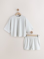 Grey Stripe Textured Short Pyjamas - Image 6 of 8
