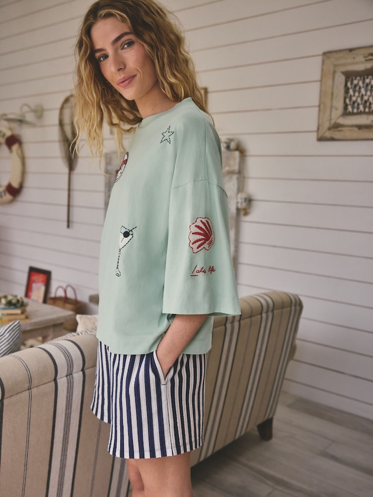 Sage Green Embroidered Short Sleeve Pyjamas - Image 1 of 5
