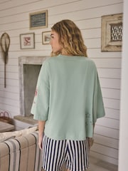 Sage Green Embroidered Short Sleeve Pyjamas - Image 4 of 5