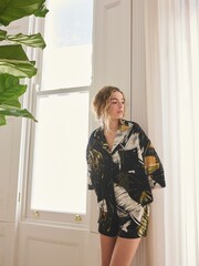 Green Palm Button Through Short Pyjamas Set - Image 4 of 8