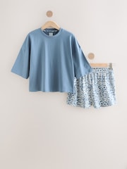 Blue Floral Cotton Short Set Pyjamas - Image 7 of 9