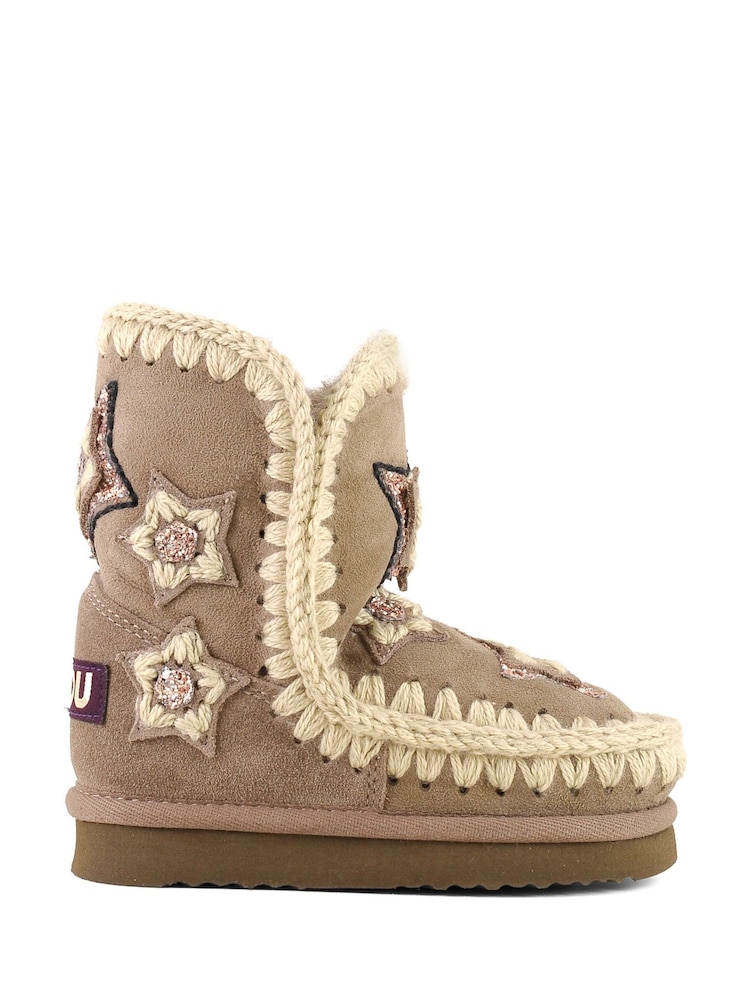 Mou Grey Eskimo Sheepskin Lined Kids Crochet Stars Suede Boots - Image 1 of 1 Mou Grey Eskimo Sheepskin Lined Kids Crochet Stars Suede Boots - Image 1 of 1
