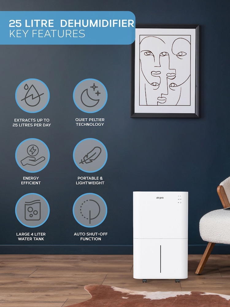 Air Pro White 25L Day Digital Dehumidifier with WiFi Large 4L Ta Tank - Image 2 of 7