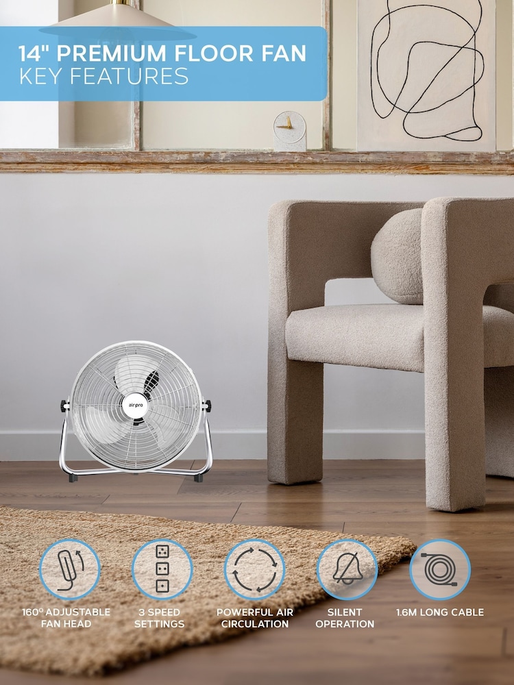Air Pro White 14" Floor Fan with Powerful Air Cooling & Circulating - Image 2 of 7
