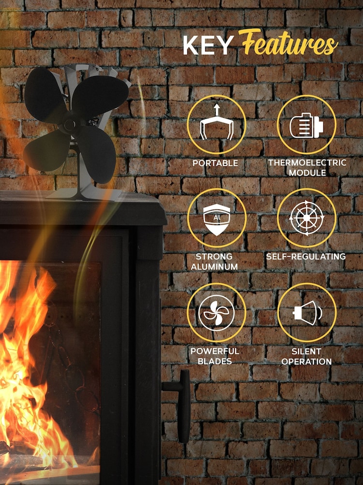 MONHOUSE Black Heat Powered Stove Fan 4 Aluminum Blade - Image 2 of 7