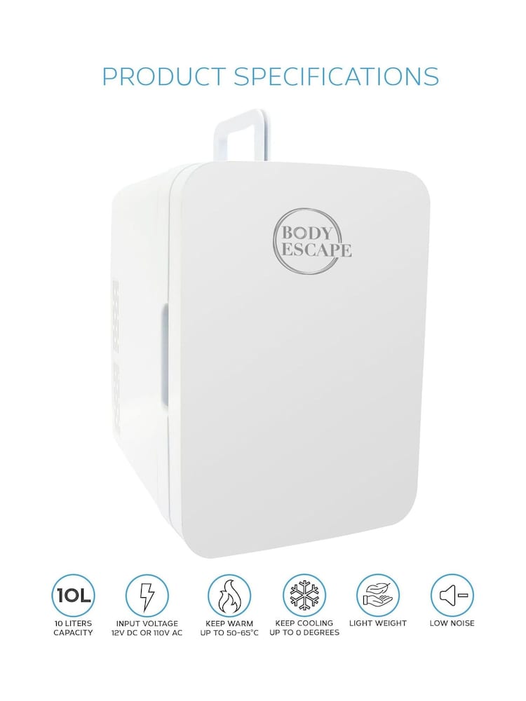 Body Escape White Mini Fridge with Glass Door 10 Litre - Image 2 of 8