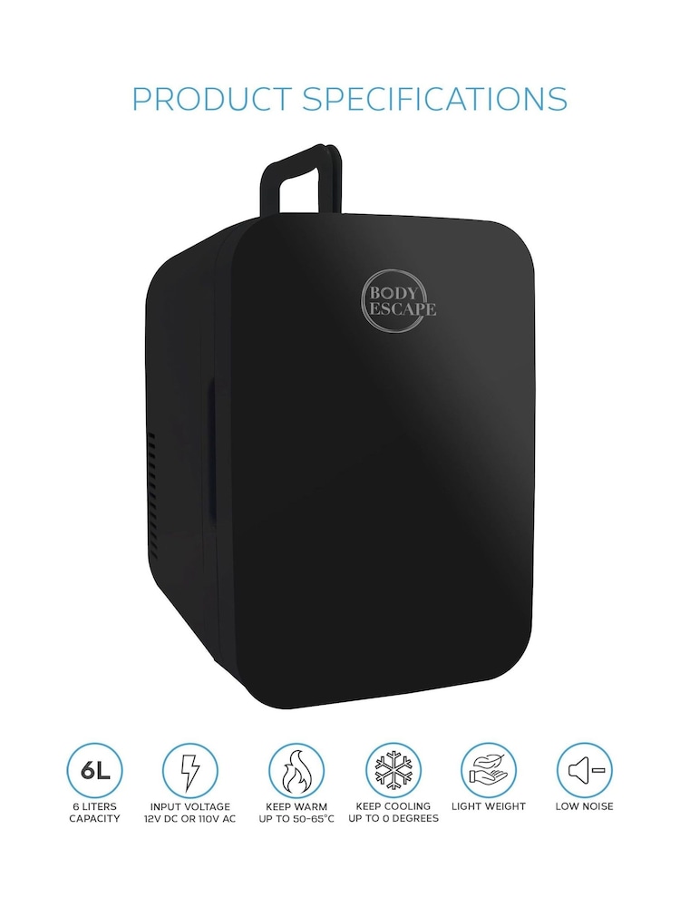 Body Escape Black Mini Fridge With Glass Door 6 Litre - Image 2 of 8