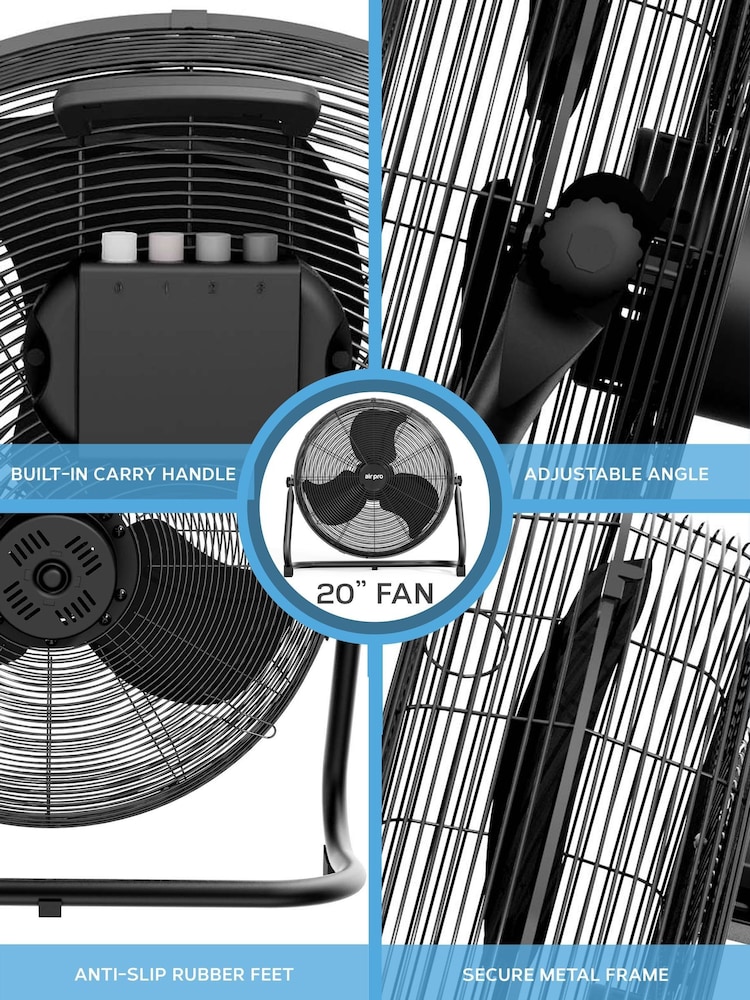 Air Pro Black 20" Floor Fan with Powerful Air Cooling & Circulating - Image 7 of 7
