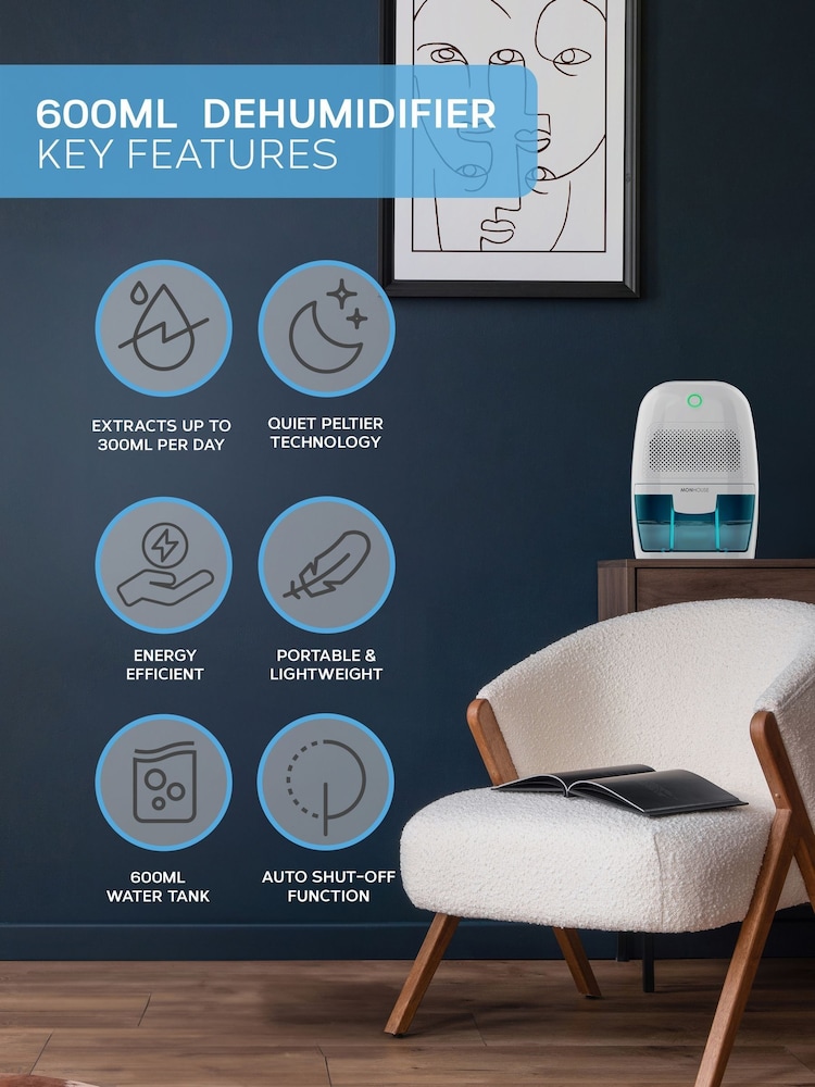 MONHOUSE White 600ml Mini Moisture Absorber Dehumidifier - Image 2 of 7
