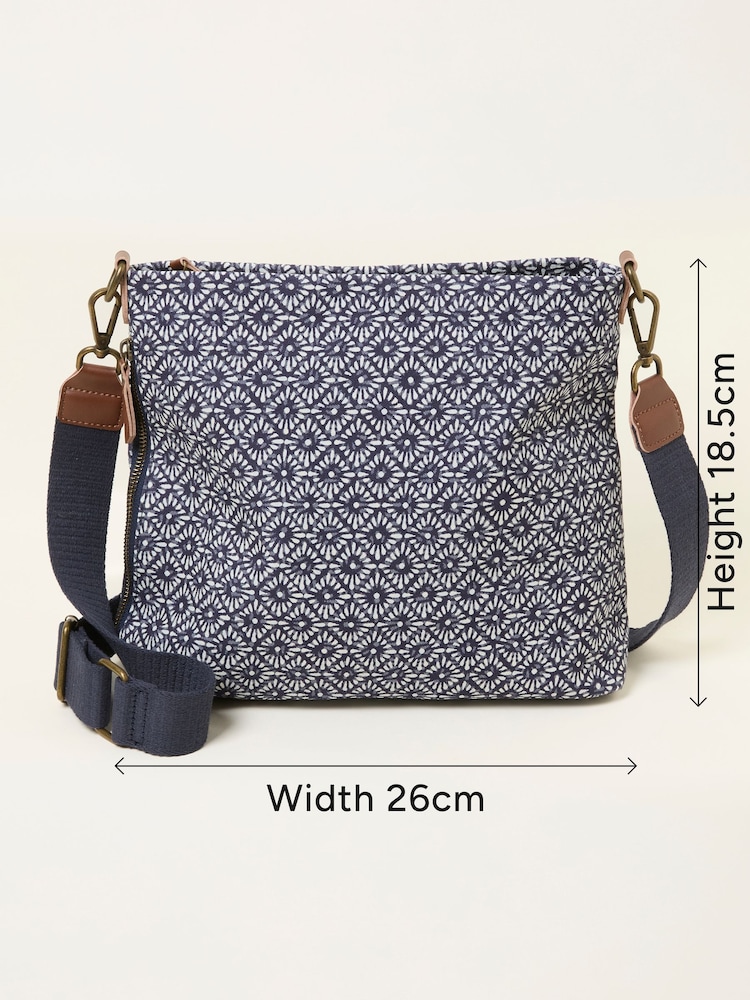 FatFace Kingston Navy Blue Canvas Geometric Crossbody Bag - Image 5 of 5