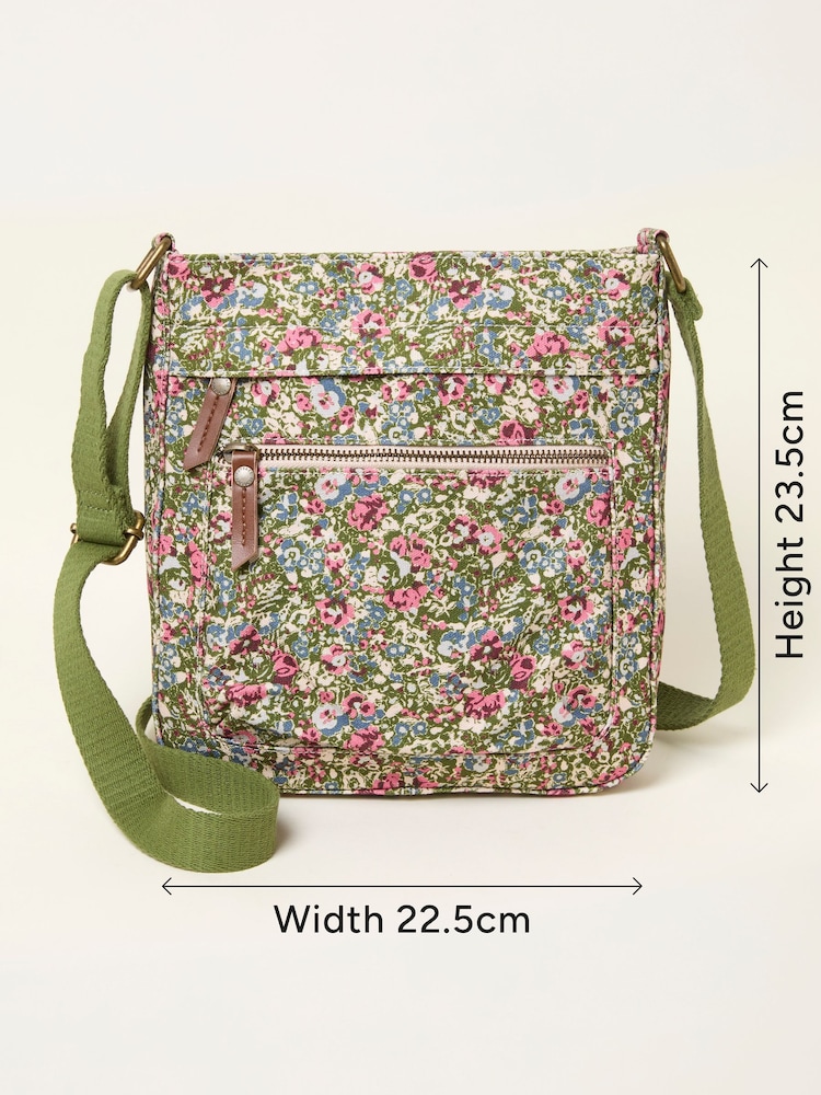 FatFace Green Ditsy Floral Canvas Crossbody Bag - Image 6 of 6