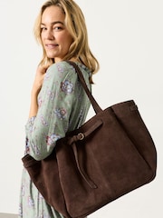 FatFace Chocolate Brown Suede Buckle Tote Bag - Image 1 of 5