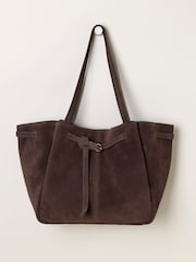 FatFace Chocolate Brown Suede Buckle Tote Bag - Image 3 of 5