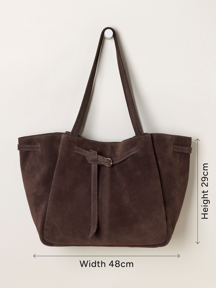 FatFace Chocolate Brown Suede Buckle Tote Bag - Image 6 of 6