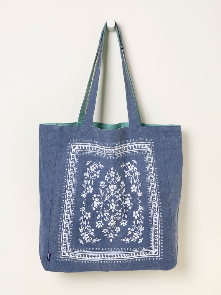 FatFace Navy Floral Reversible Tote Bag - Image 1 of 3