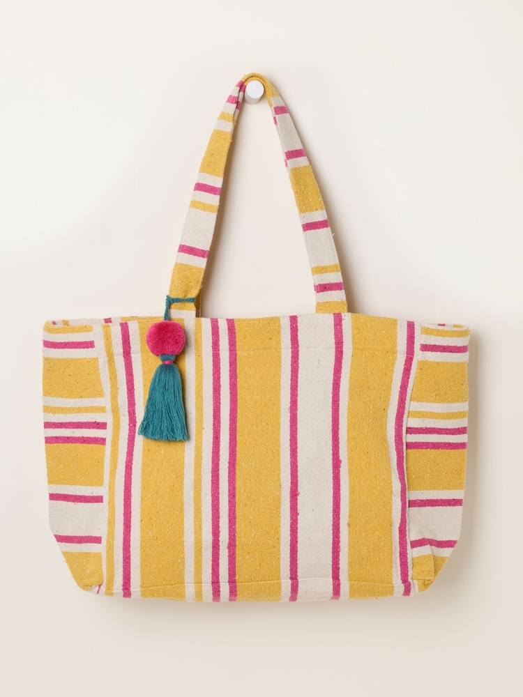 FatFace Mustard Yellow Stripe Beach Bag - Image 2 of 4