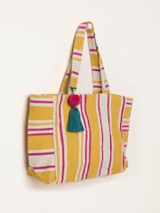 FatFace Mustard Yellow Stripe Beach Bag - Image 4 of 4