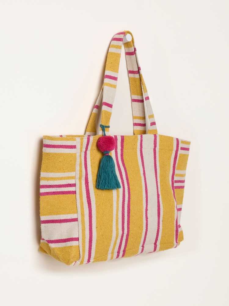 FatFace Mustard Yellow Stripe Beach Bag - Image 4 of 4
