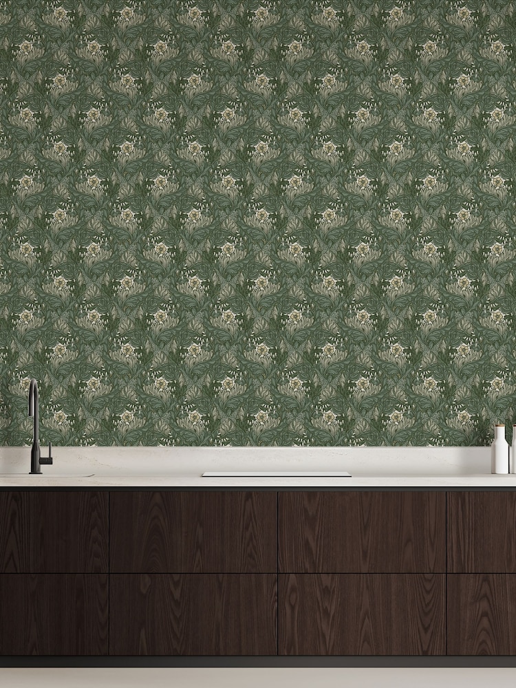 Laurence Llewelyn-Bowen Green Rambleicious Floral Print 10M Wallpaper - Image 1 of 4